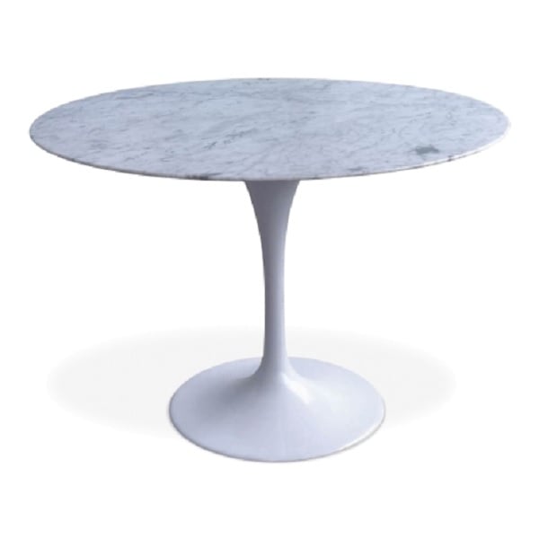 Eero Saarinen style, Mesa de jantar Tulip tabela 100 centímetros Tampo Mármore Branco Base Branco