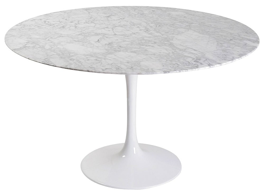 Eero Saarinen style, Mesa de jantar Tulip tabela 120 centímetros Tampo Mármore Branco Base Branco