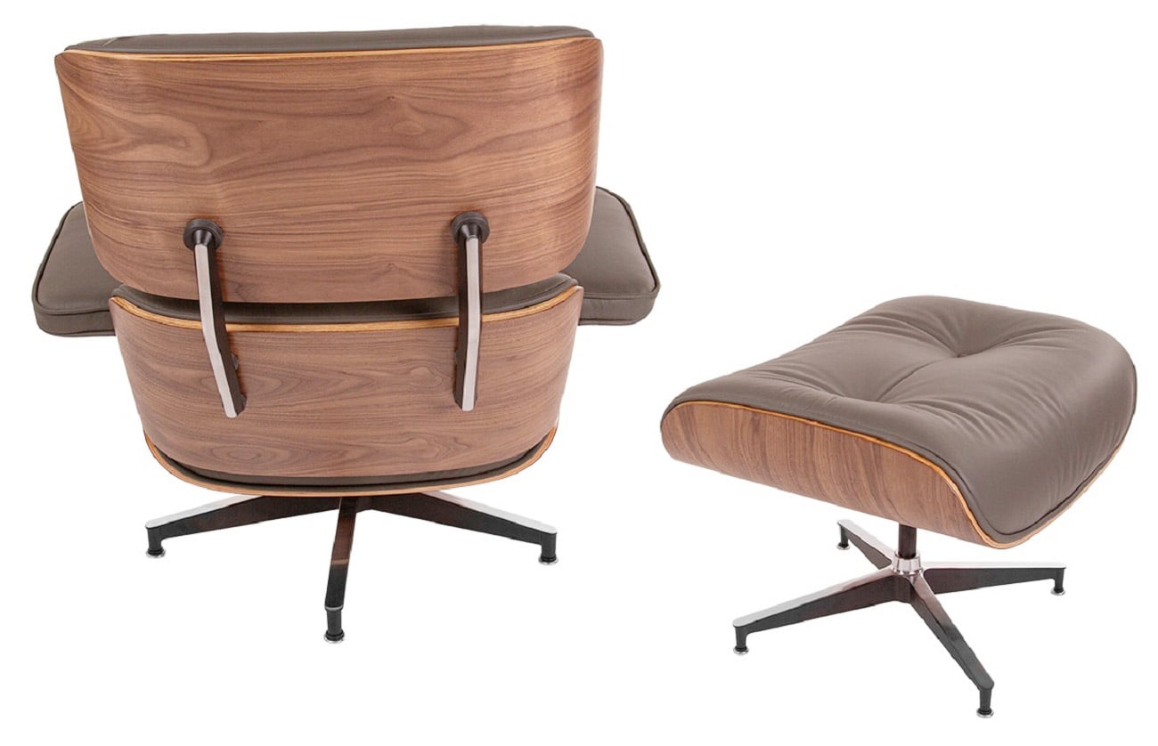Charles Eames style, Espreguiçadeira com Hocker EA670 SPECIAL EDITION escuro Noz Base preta