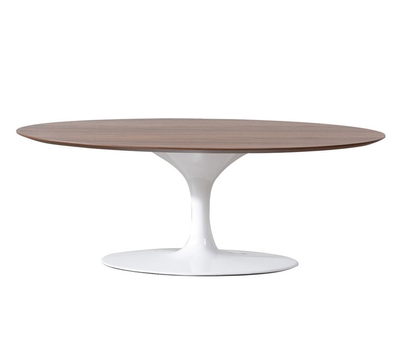Eero Saarinen style, Mesa de café Tulip tabela Oval Tampo em nogueira base branca