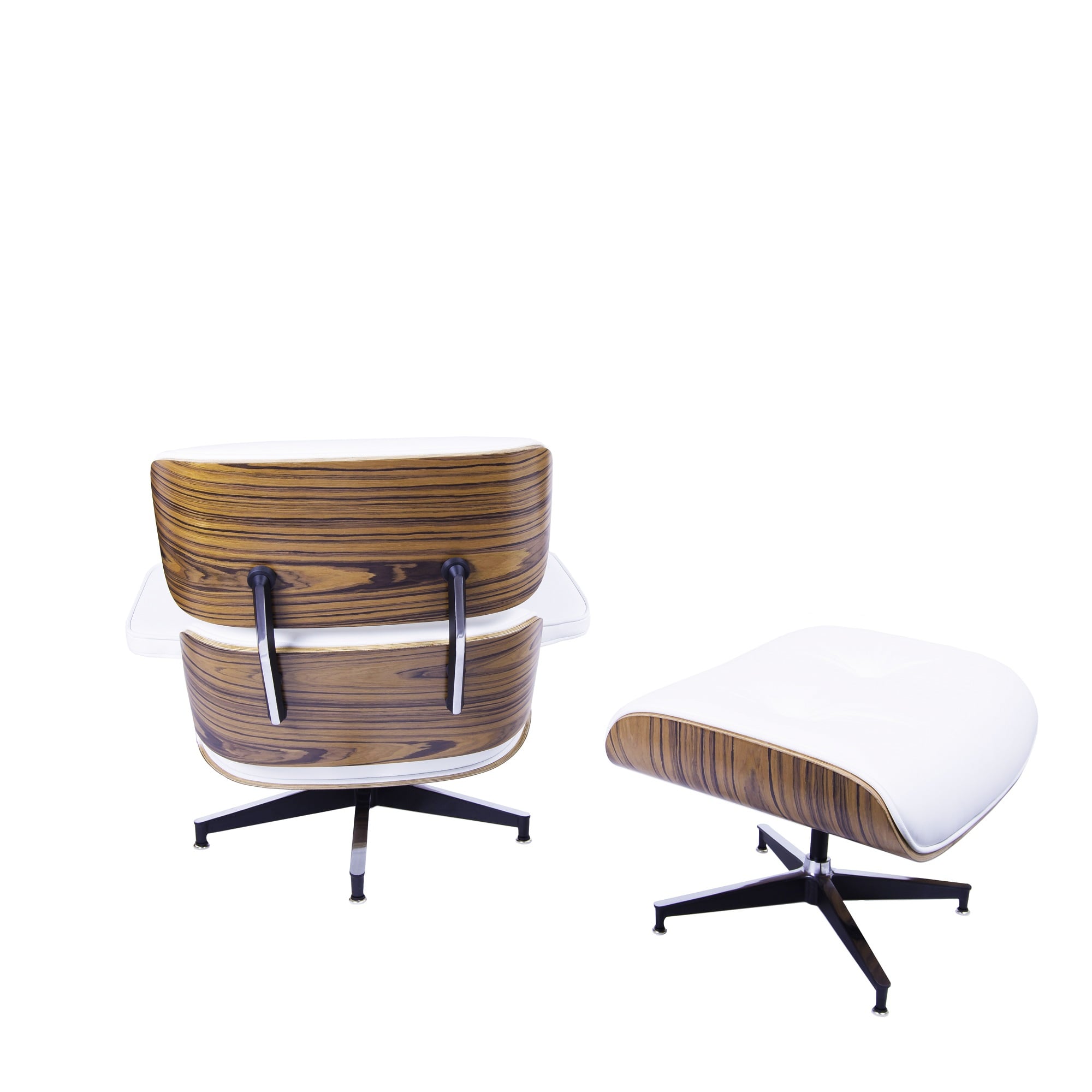 Charles Eames style, Espreguiçadeira com Hocker EA670 branco Palysander Base preta