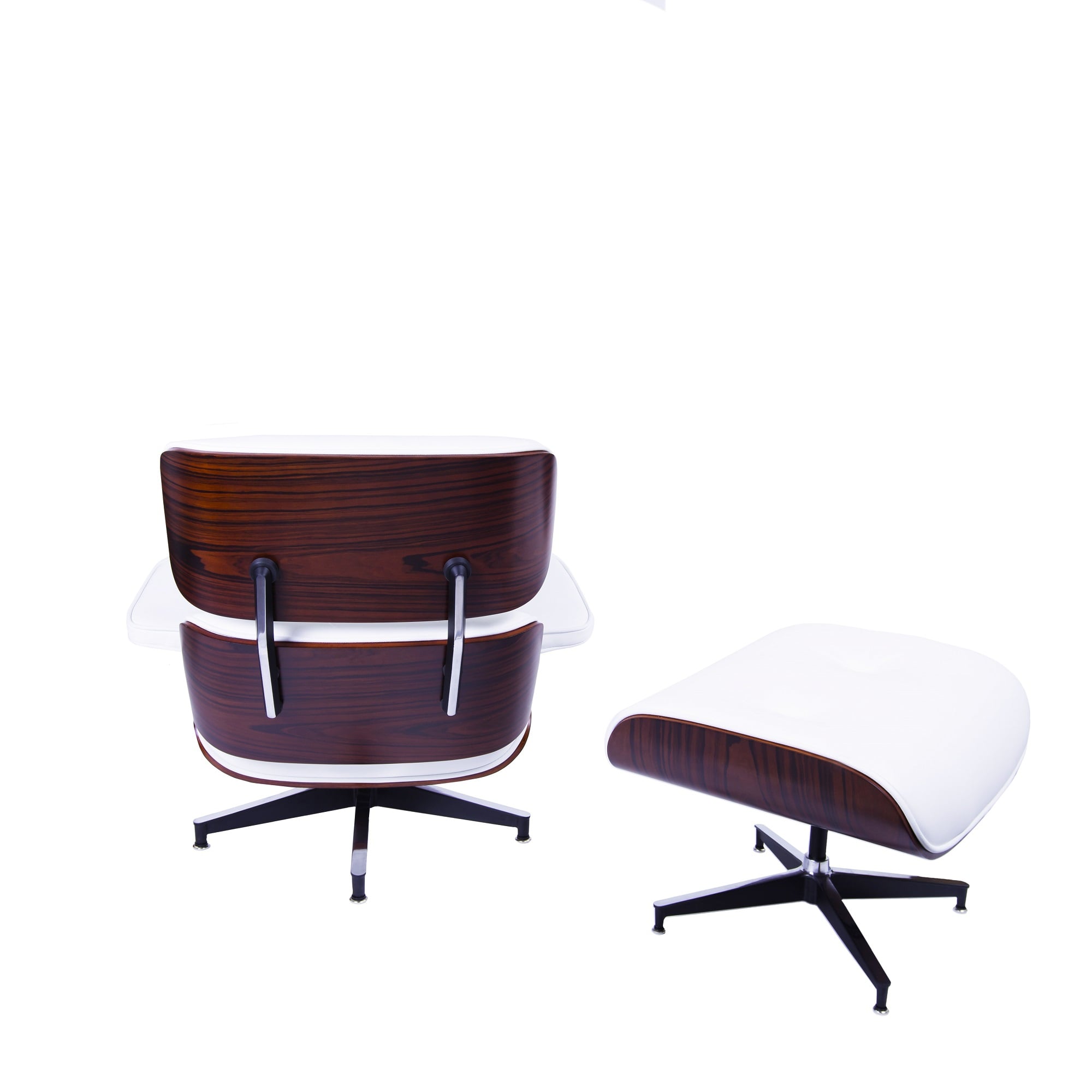 Charles Eames style, Espreguiçadeira com Hocker EA670 XL branco Madeira de rosas Base preta