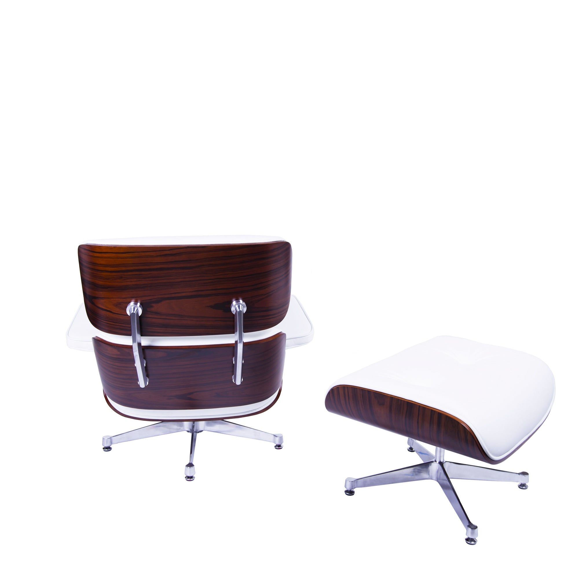 Charles Eames style, Espreguiçadeira com Hocker EA670 branco Madeira de rosas base de polido