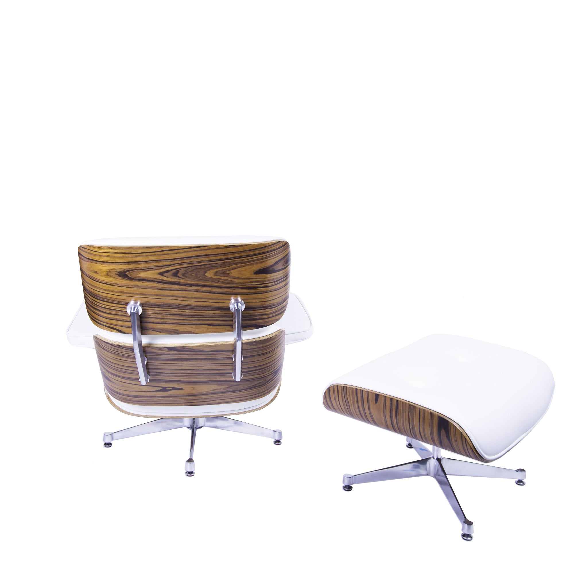 Charles Eames style, Espreguiçadeira com Hocker EA670 XL branco Palysander base de polido
