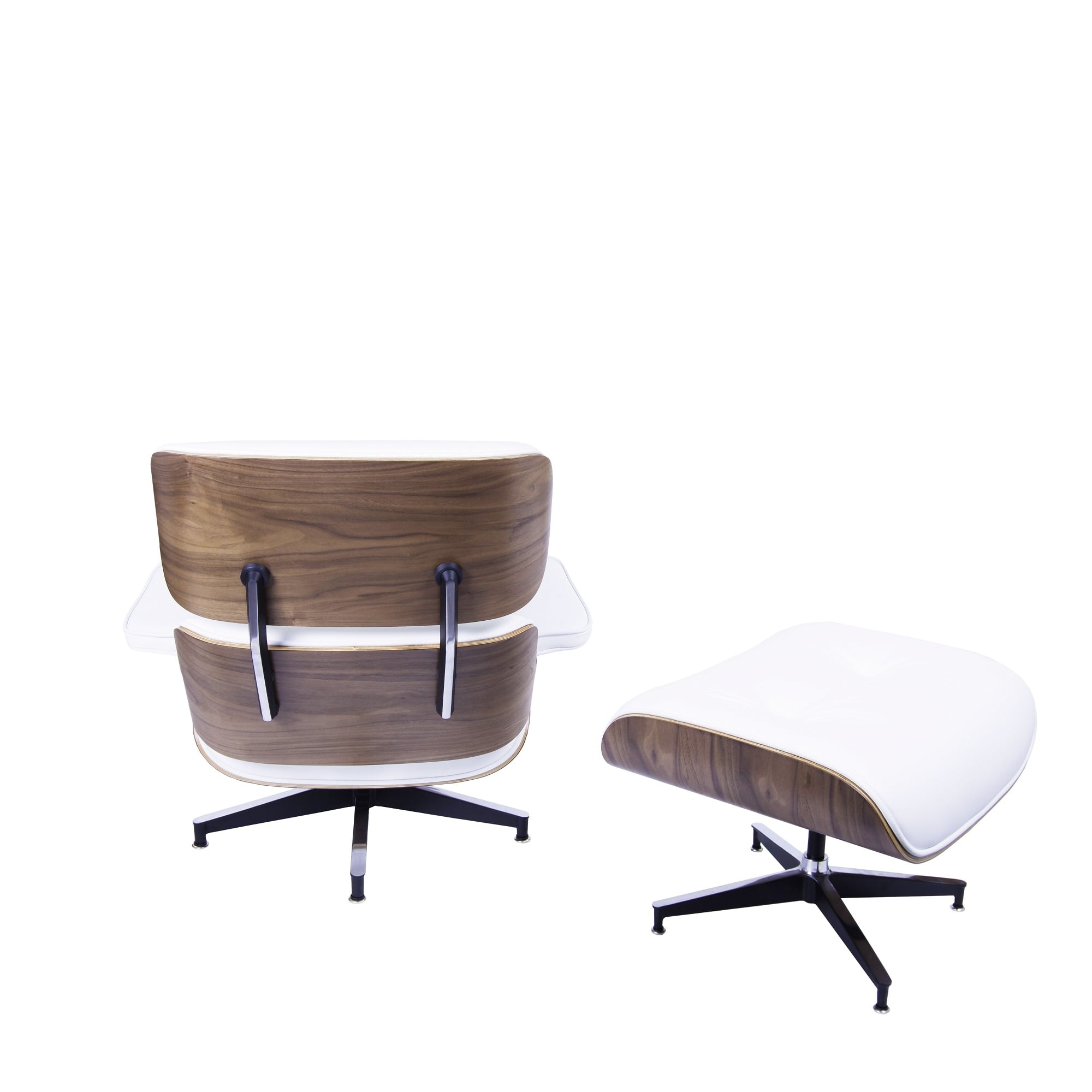 Charles Eames style, Espreguiçadeira com Hocker EA670 branco Noz Base preta