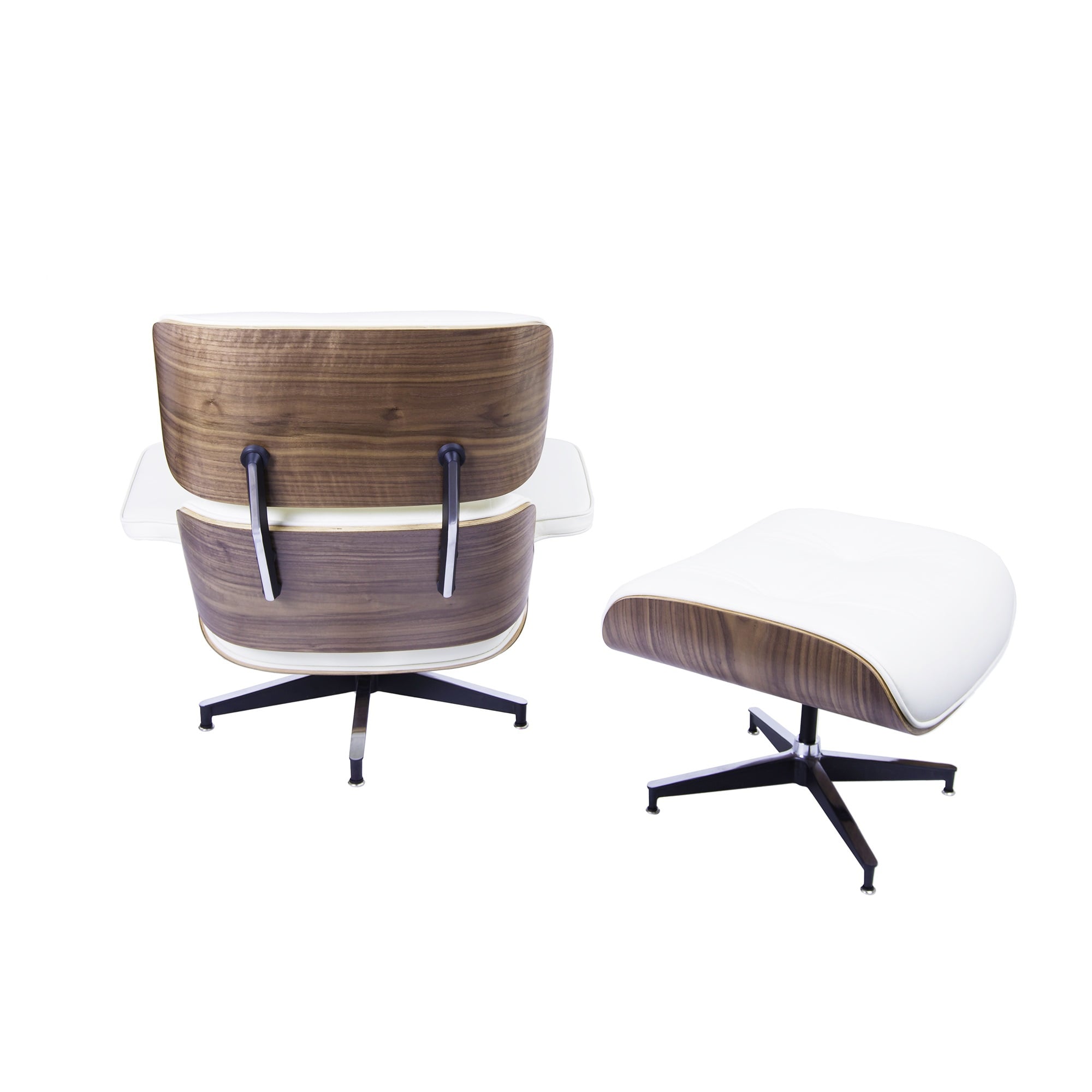 Charles Eames style, Espreguiçadeira com Hocker EA670 XL creme Noz Base preta